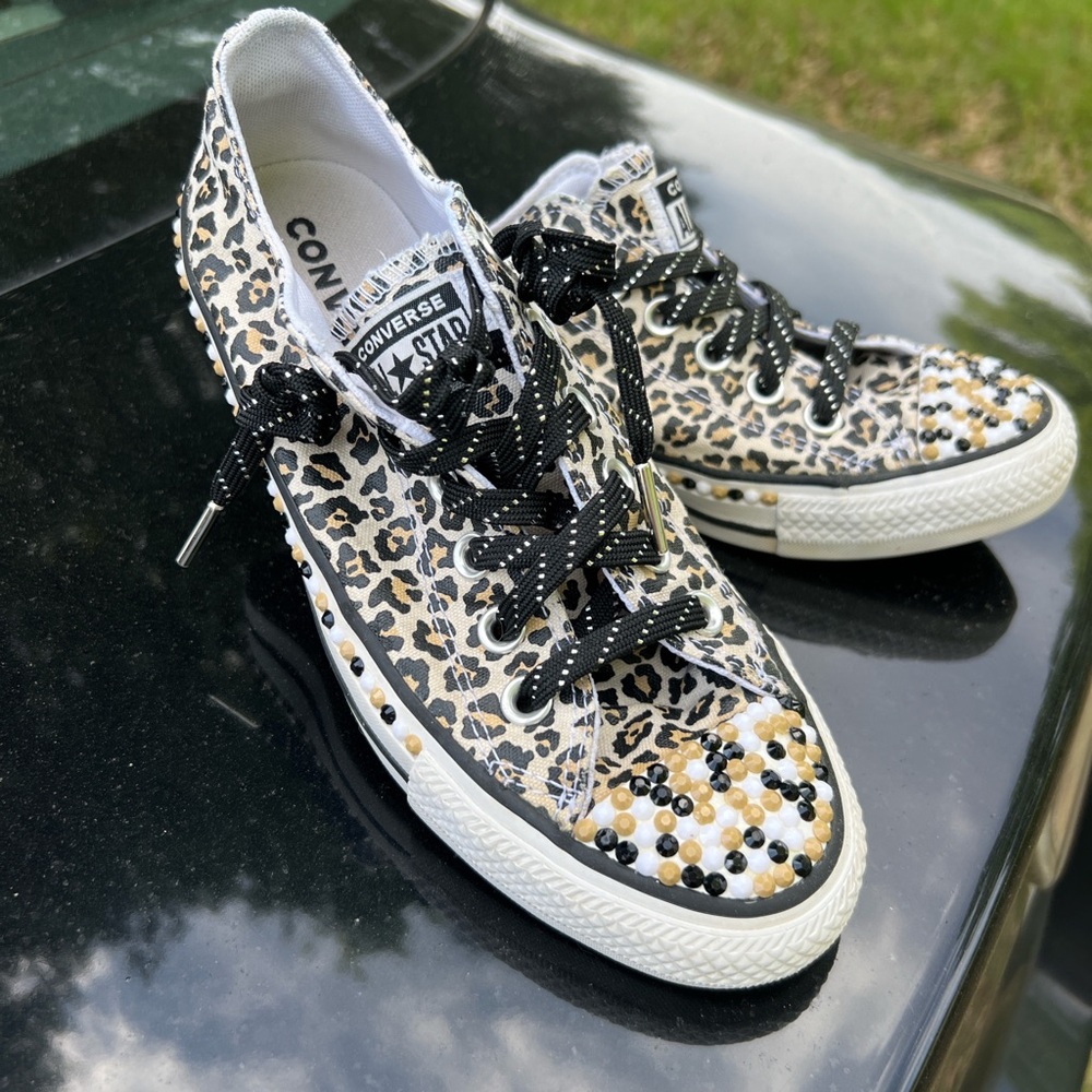Bling Animal print low top converse trainers